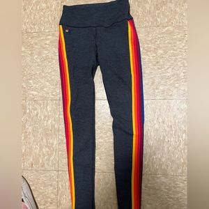 Aviator Nation Charcoal Leggings with Rainbow Stripes